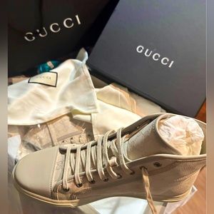 GUCCI - MENS GG NUDE/BEIGE HIGHTOP SIZE 10 BRAND NEW W/BOX AND DUST PROTECTORS